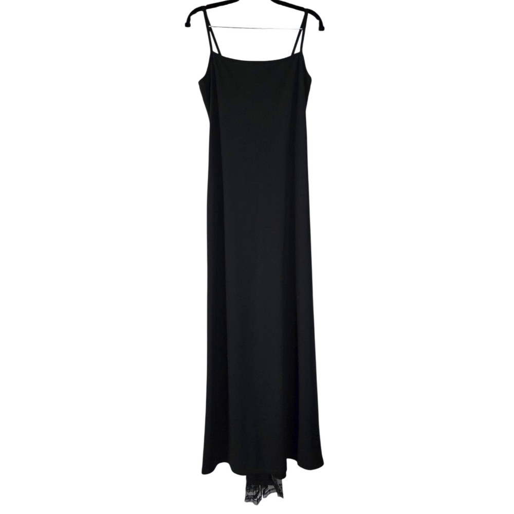 Retro 90s Sheer Back Square Neck Gown‎ Black Embellished Sequins